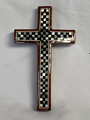 Mini Egyptian Handmade Inlaid Mother of Pearl Wooden Cross 4.75'' # 617