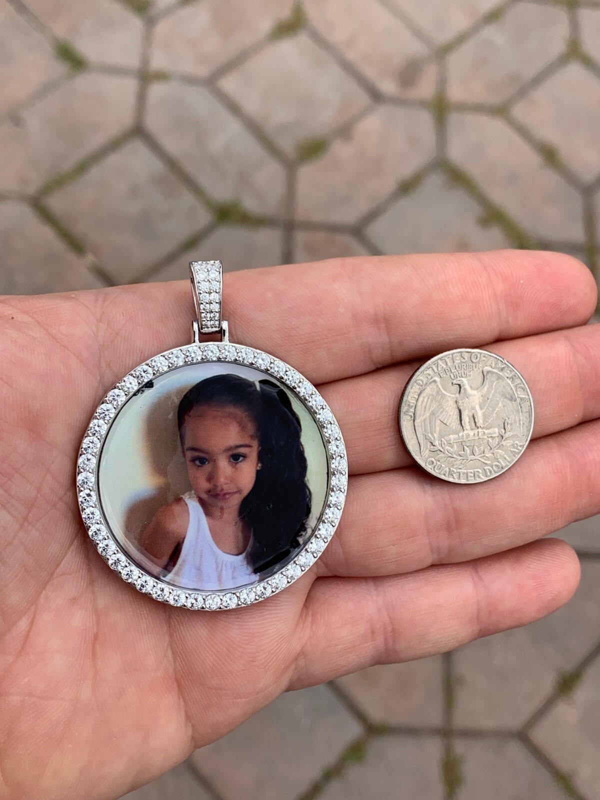 Pre-owned Silver 925  Custom Hip Hip Photo Pendant Iced Memory Moissanite Pass Diamond Test In 14k Yellow Gold