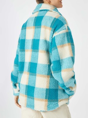 Pre-owned Saint Barth Mc2  Woman Sherpa Overshirt With Tartan Pattern In Multicolor