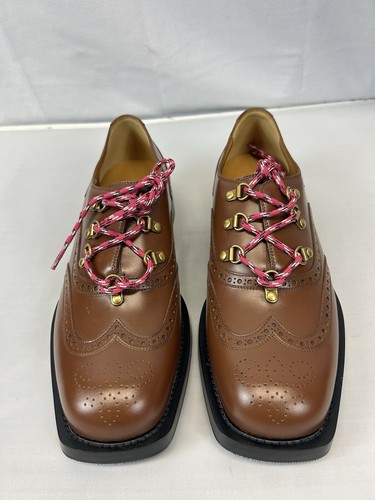 Pre-owned Gucci Men's Brogue Detail Lace Up Shoe In Brown Sz Us 8.5