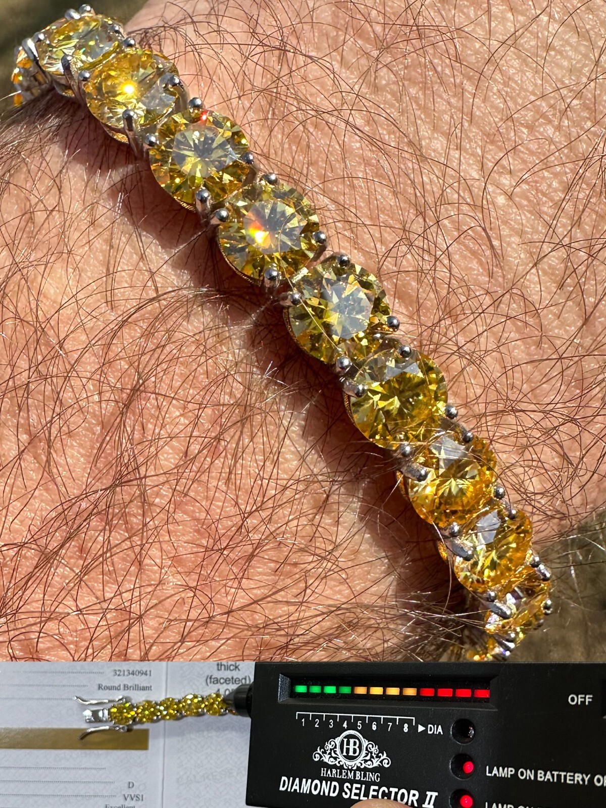 Pre-owned Silver Real Iced Canary Yellow Moissanite 7mm Tennis Bracelet 925  Diamond Tester