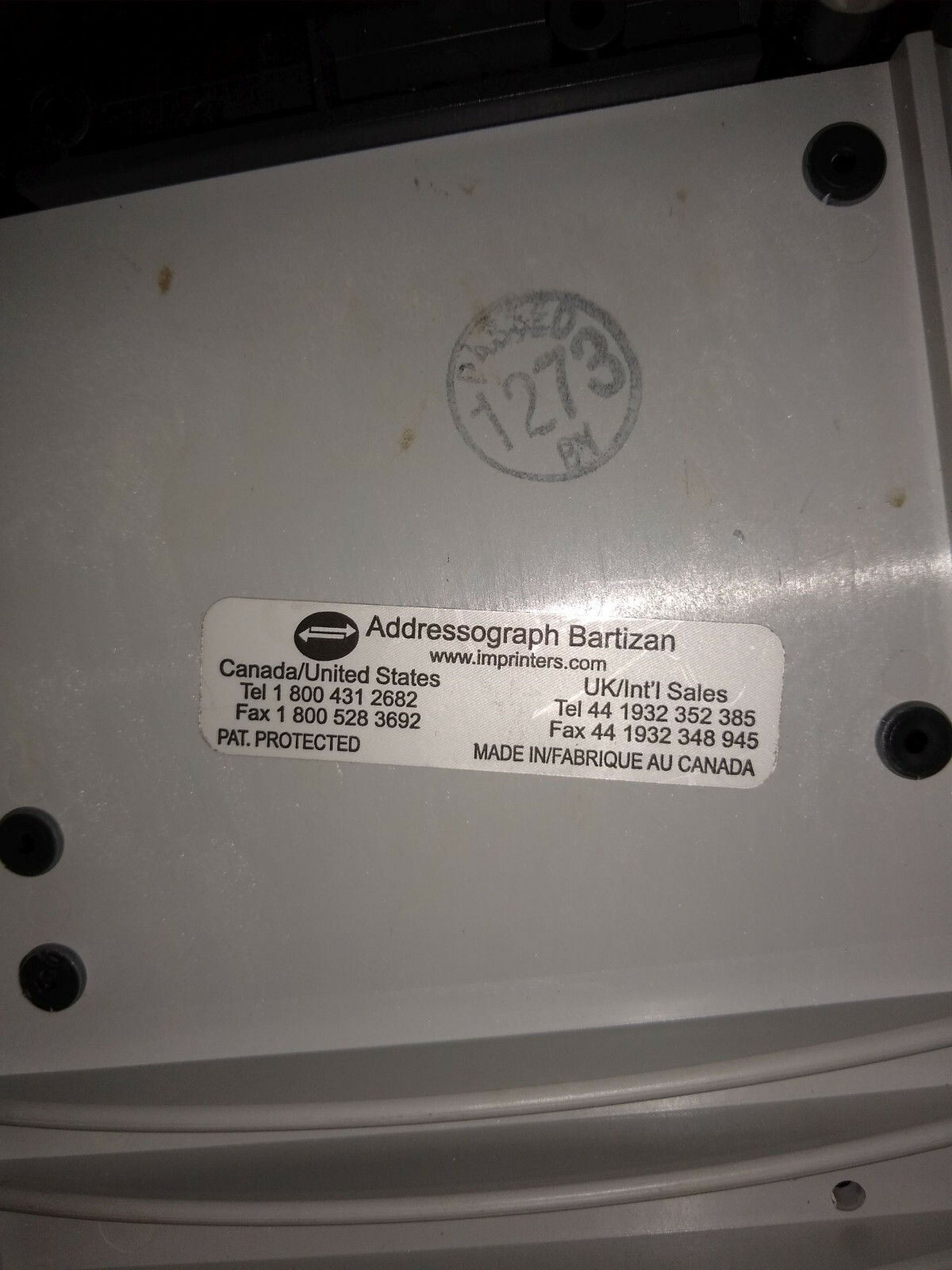 Addressograph Bartizan Credit Card Imprinter Slider Roller