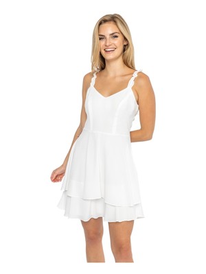 

B DARLIN Женское короткое платье на тонких бретелях цвета слоновой кости, юниоры 1\2, Цвет слоновой кости