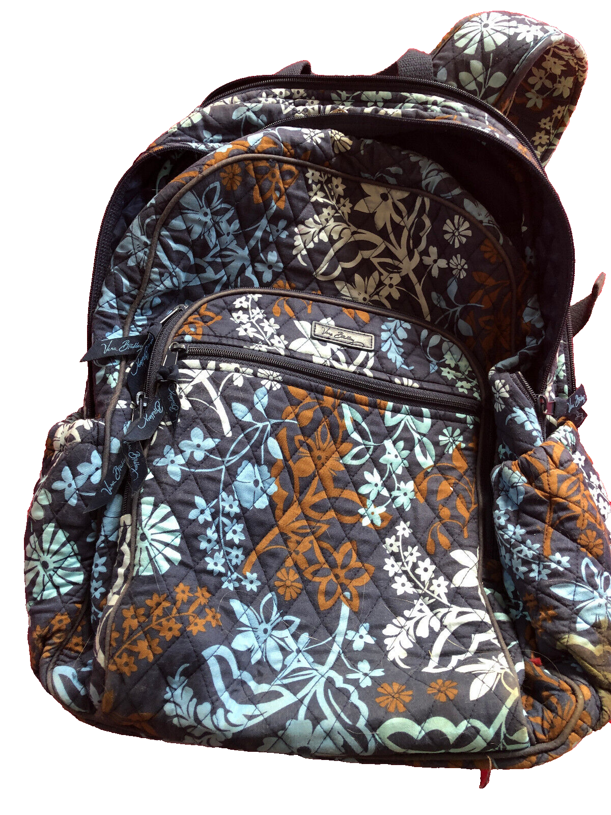Vera Bradley Campus Backpack Blue Floral Print Orange Pocket