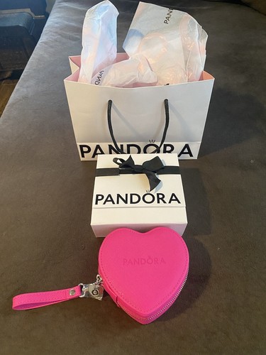 PANDORA PINK HEART SHAPED JEWELRY BOX/case W/Box &Bag