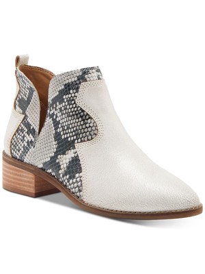 

LUCKY BRAND Женские кожаные ботильоны без шнуровки Leymon из змеиной кожи белого цвета с V-образным вырезом, размер 8,5 м, Белый, LK-LEYMON
