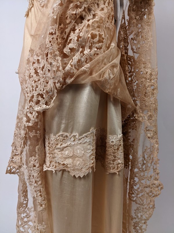 ROMANTIC EDWARDIAN CUTWORK TAMBOUR LACE LONG DRESS W SILK SATIN LINING |  eBay