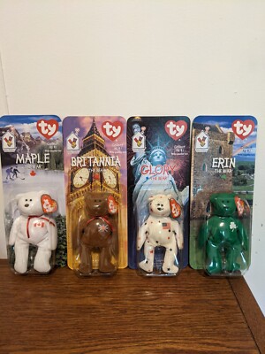 1999 Error TY Beanie Babies Britannia Glory Erin Maple The Bear McDonalds 4-Set