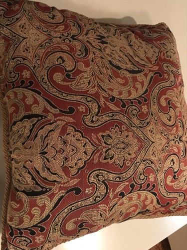 Abrahams Tapestry Rayon Pillow Maroon Gold Black Pillow 18x18 GUC