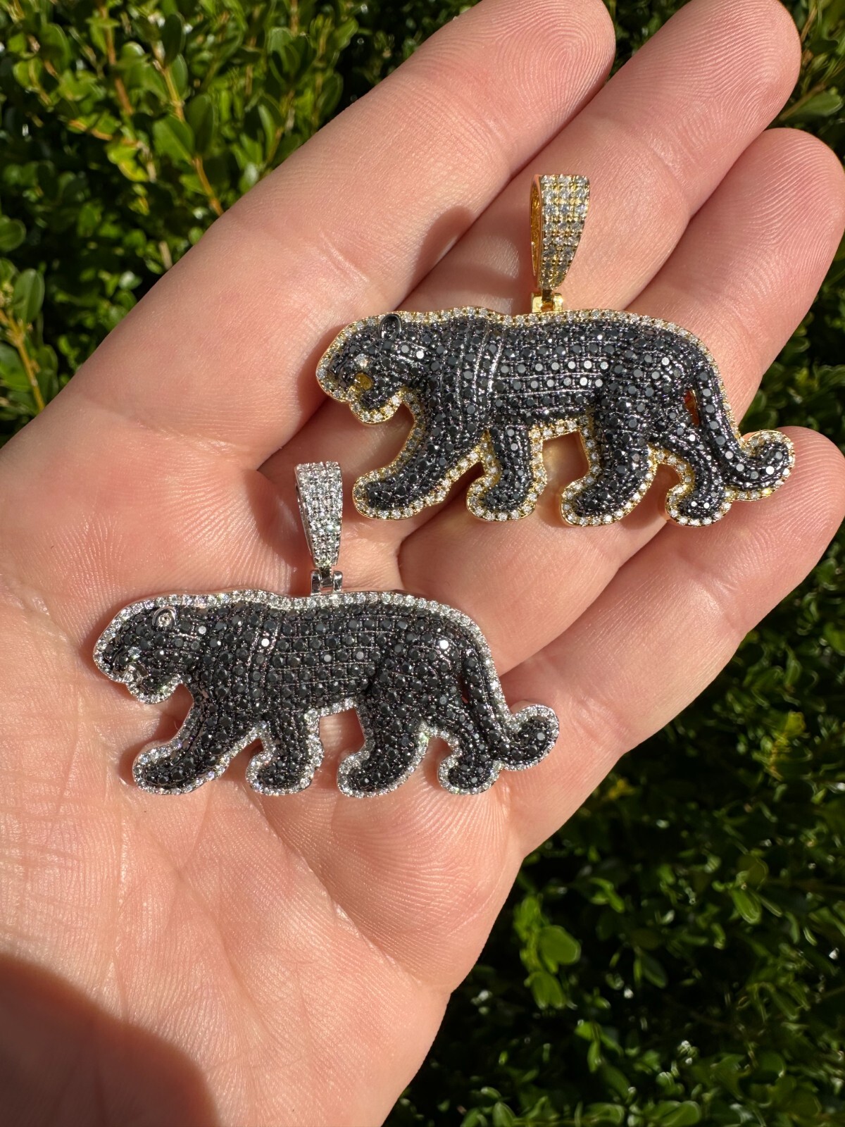 Pre-owned Black Panther Moissanite 925 Silver/gold Plated Iced  Jaguar Pendant Necklace