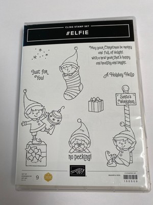 Stampin Up #Elfie Elf Santa Stocking Set of 9 Cling Rubber Stamp