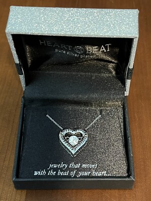 Heart Necklace Heart Beat Pure Silver Plated Sparkly Rhinestone NWT Beautiful