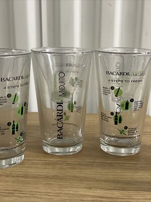 Set of 6 Bacardi 5.75'' Libbey Bar Mixing Glasses Bacardi Mojito 4 Steps To Fresh