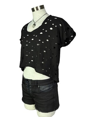 TRIPP BLACK BULLET SHOT HOLES DECAYED WITCH CROP TANK TOP SHIRT BIKER GOTHIC