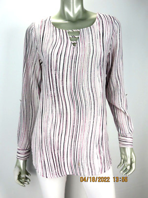 APT 9 SZ S NWOT 100% Polyester Off White & Pink Wavy Stripes Blouse Top Shirt
