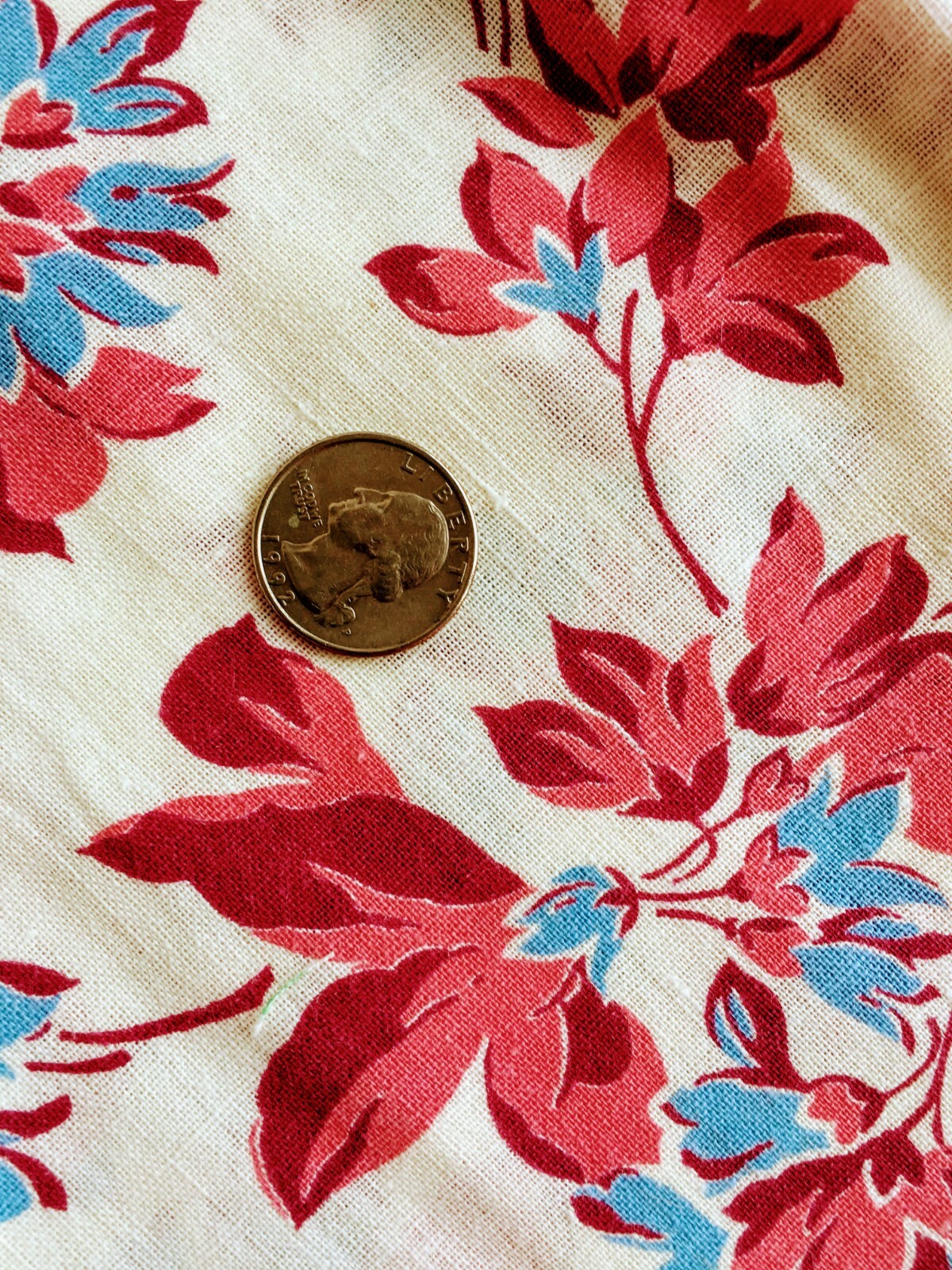 Vintage Feed Sack Fabric Pink and Blue Floral Flower  44x38 