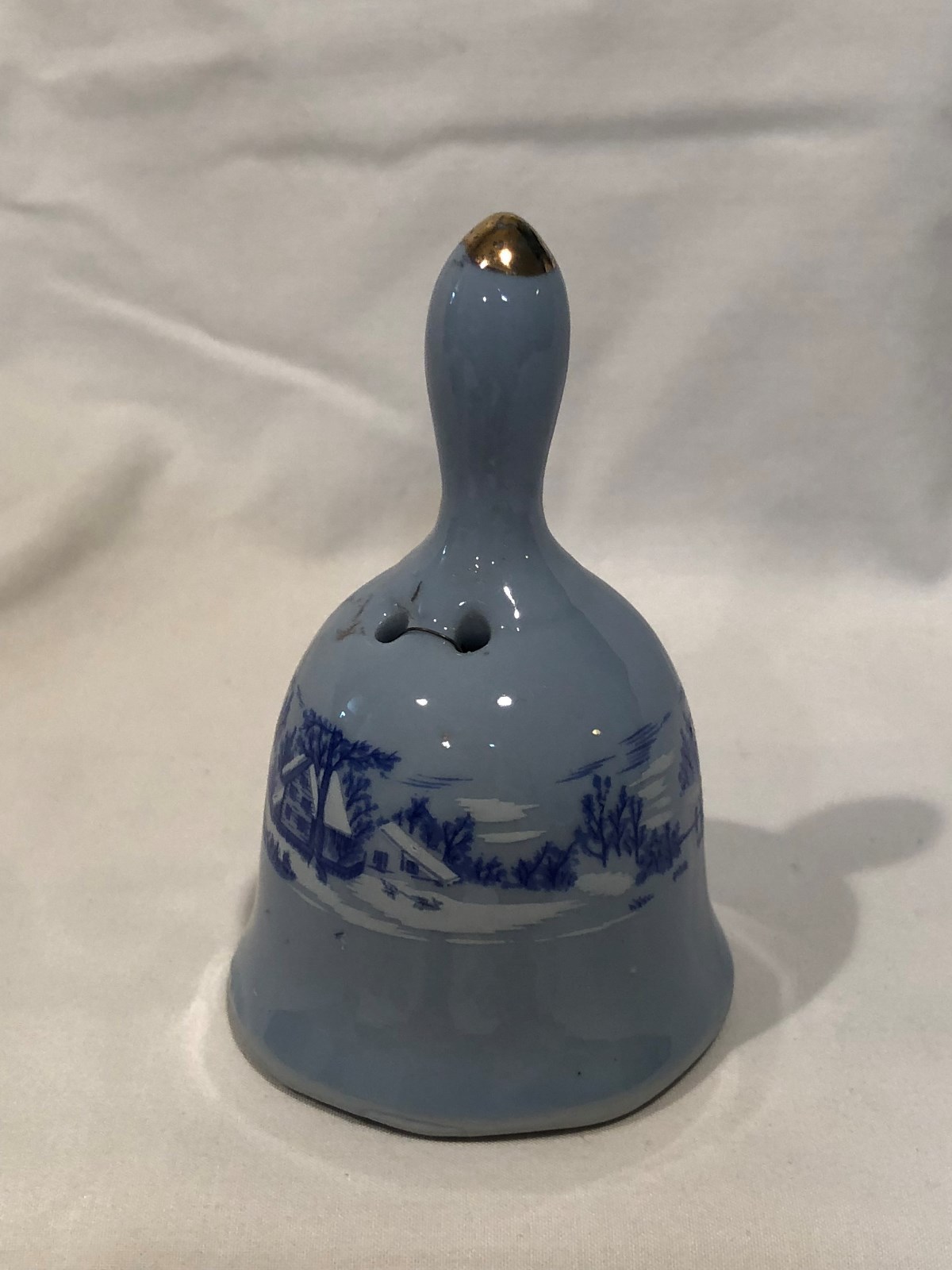 Blue Farm Winter Scene Mini Dinner Bell 3 ¼” Tall