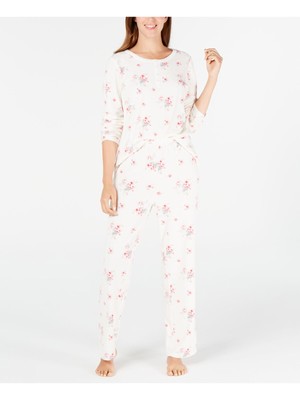 

CHARTER CLUB Нижнее белье Белые комфортные пижамы с цветочным принтом Брюки Размер, Белый