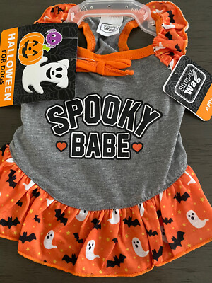 SIMPLY WAG ''SPOOKY BABE'' RUFFLE SLEEVE HALLOWEEN DRESS Puppy/Dog XSMALL