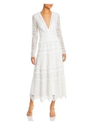 

TADASHI SHOJI Женское вечернее платье-футляр миди цвета слоновой кости с длинными рукавами и V-образным вырезом, Цвет слоновой кости