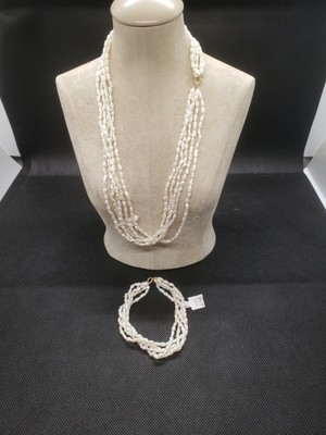 Fresh Water Rise Pearls Set 5 strands necklace & 5 strands bracelet w/ 14k gold