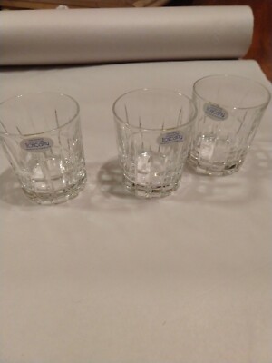 3 New Vintage Toscany Hand Cut Crystal Old Fashioned clear Glass barware