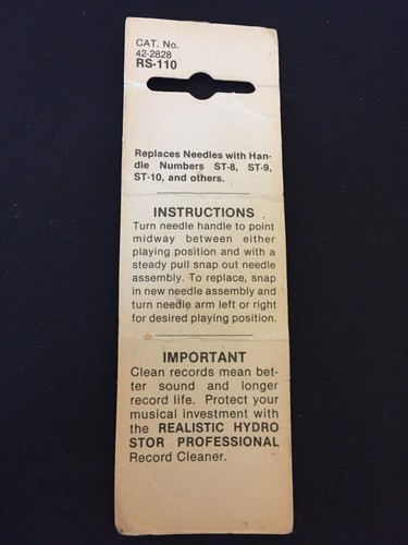 RS-110 Vintage Realistic Diamond Stereo  Phono Needle, Cat. No. 42-2828 NEW