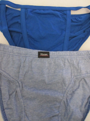 New 2 Ladies Hanes Cotton Bikini & String Bikini Panties 5 / S  Blues