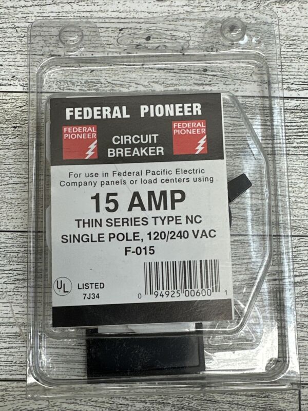 FEDERAL PIONEER CURCUIT BREAKER-15 AMP Thin Series Type NC, Single Pole 120/240