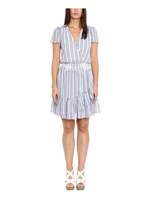 Женское платье MICHAEL MICHAEL KORS с белой подкладкой и коротким рукавом из искусственной кожи с запахом Petites P\M