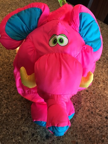 Fisher Price Big Things Pink Blue Elephant Blue Ears & Feet Stuffed Toy Large