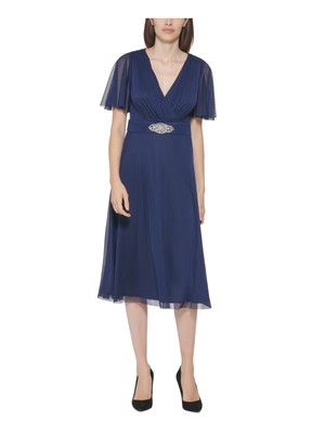 

JESSICA HOWARD Женское темно-синее платье прямого кроя с сетчатой накладкой на подкладке и рукавами-крылышками, Navy