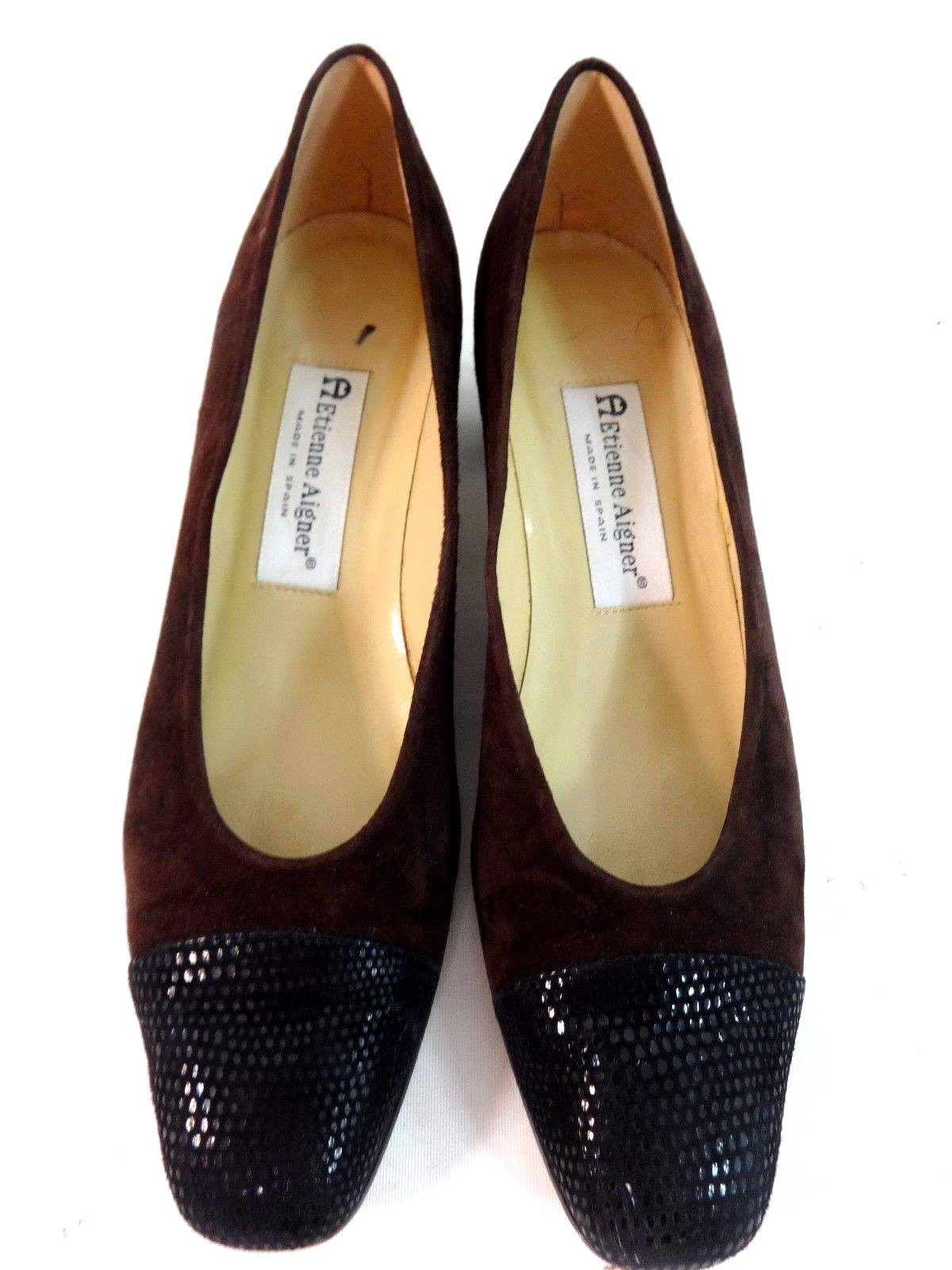 ETIENNE AIGNER WOMENS BROWN & BLACK LEATHER HEELS PUMPS SHOES SIZE 8.5 ...