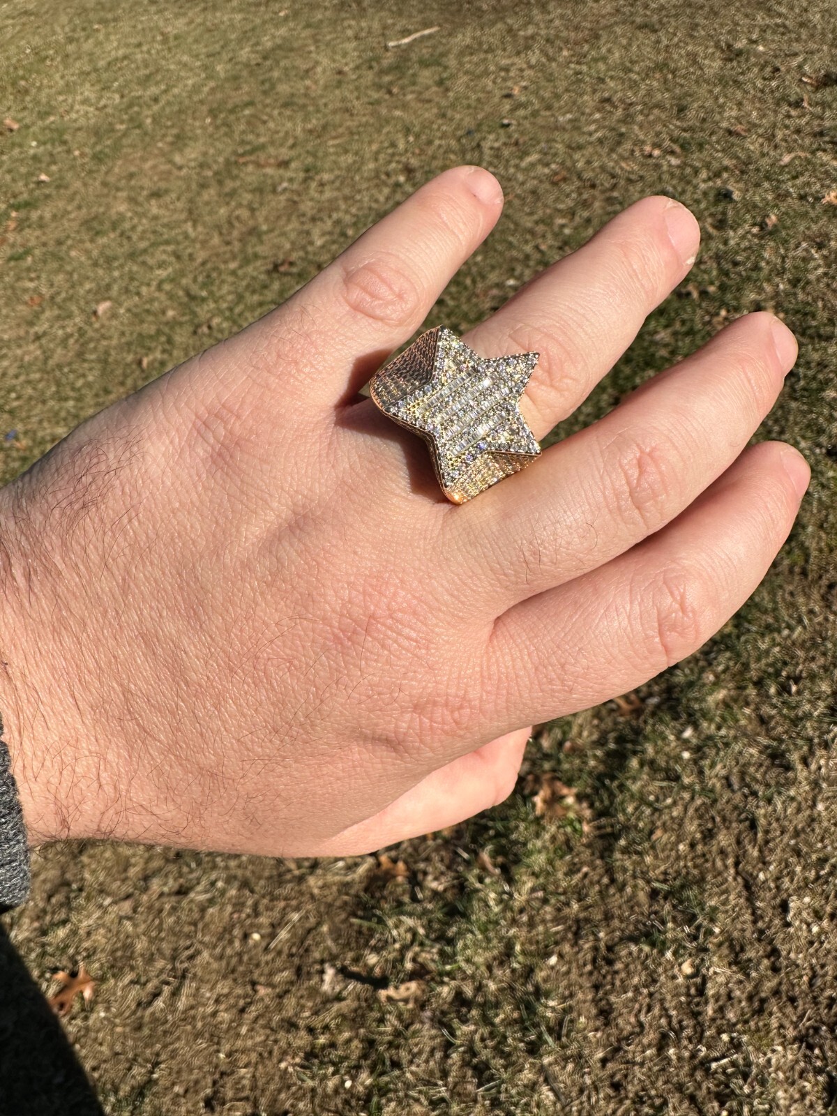 Pre-owned Silver 4.65ct Moissanite 14k Gold Plated 925  Iced Baguette Star Ring Pass Tester