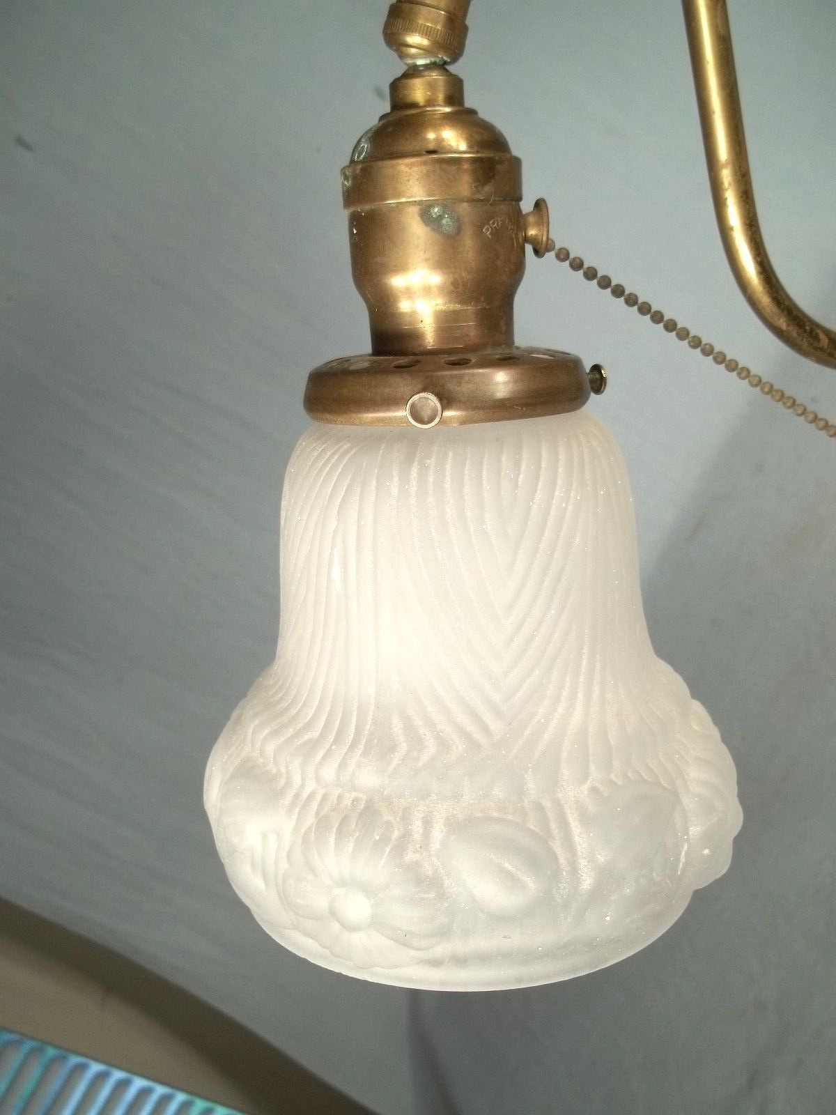 VINTAGE MID CENTURY 1950's BRASS+MARBLE DOUBLE SOCKET GLASS SHADE LAMP