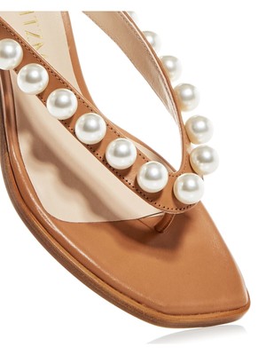 

STUART WEITZMAN Женские коричневые кожаные босоножки без шнуровки с жемчугом Goldie на каблуке, Коричневый, S4586