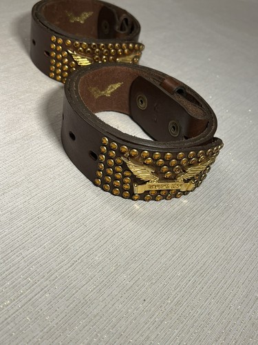 Pre-owned Handmade Robins Jean, Hand Made Leather Belt W/ Gold Swarovski 100% Hand Made In Italy