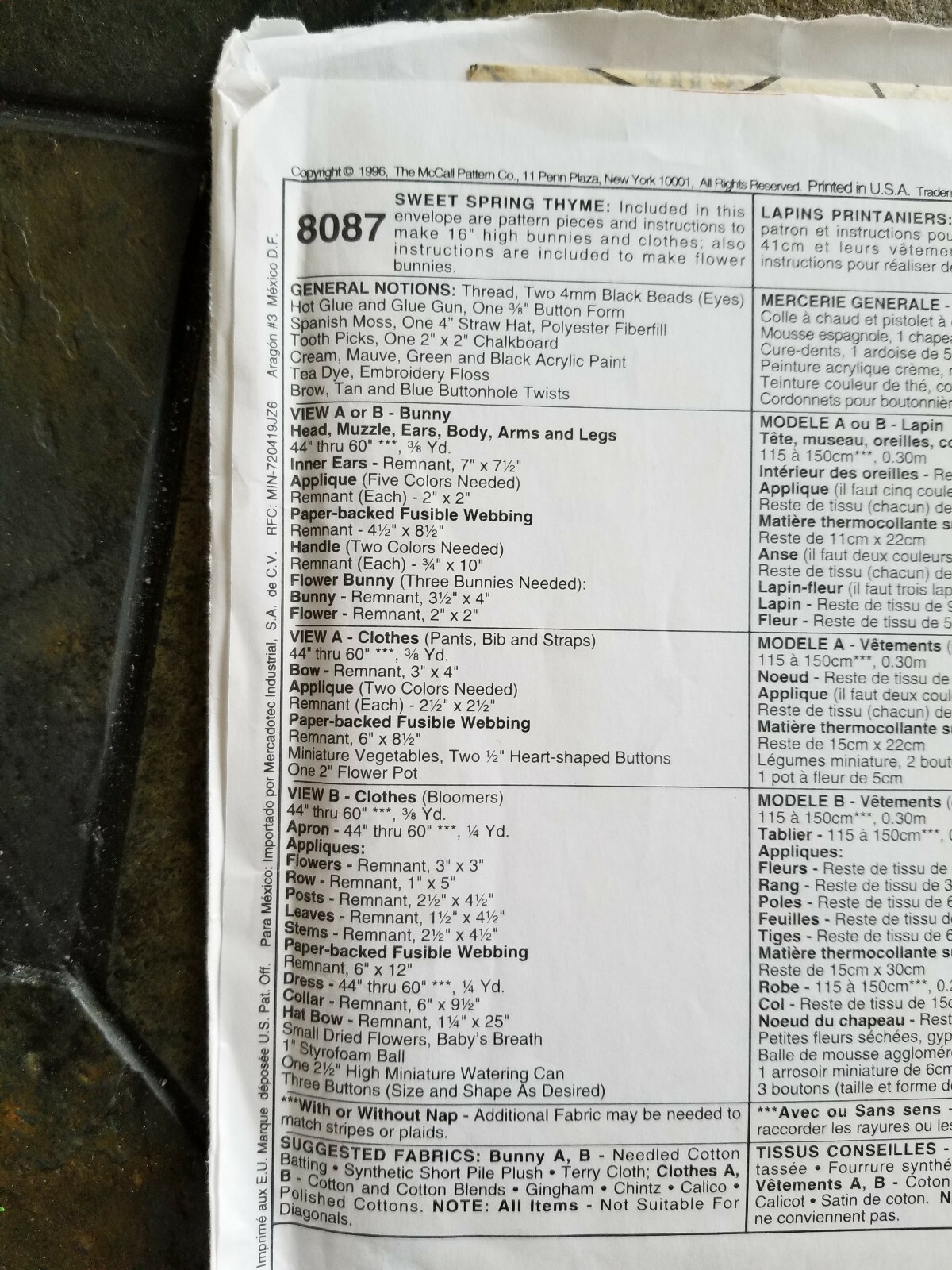 McCalls 8087 Craft Pattern Sweet Spring Thyme Home Decor Easter Spring UNCUT