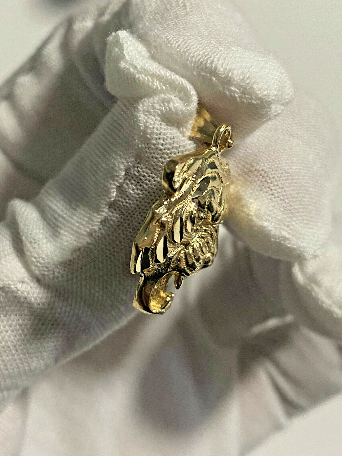 Pre-owned Tiger 14k Solid Yellow Gold High Polished Diamond Cut  Head Charm Pendant.