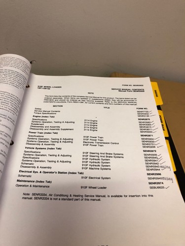 CAT CATERPILLAR 910F WHEEL LOADER SERVICE SHOP REPAIR BOOK MANUAL S/N 1SF1100-UP