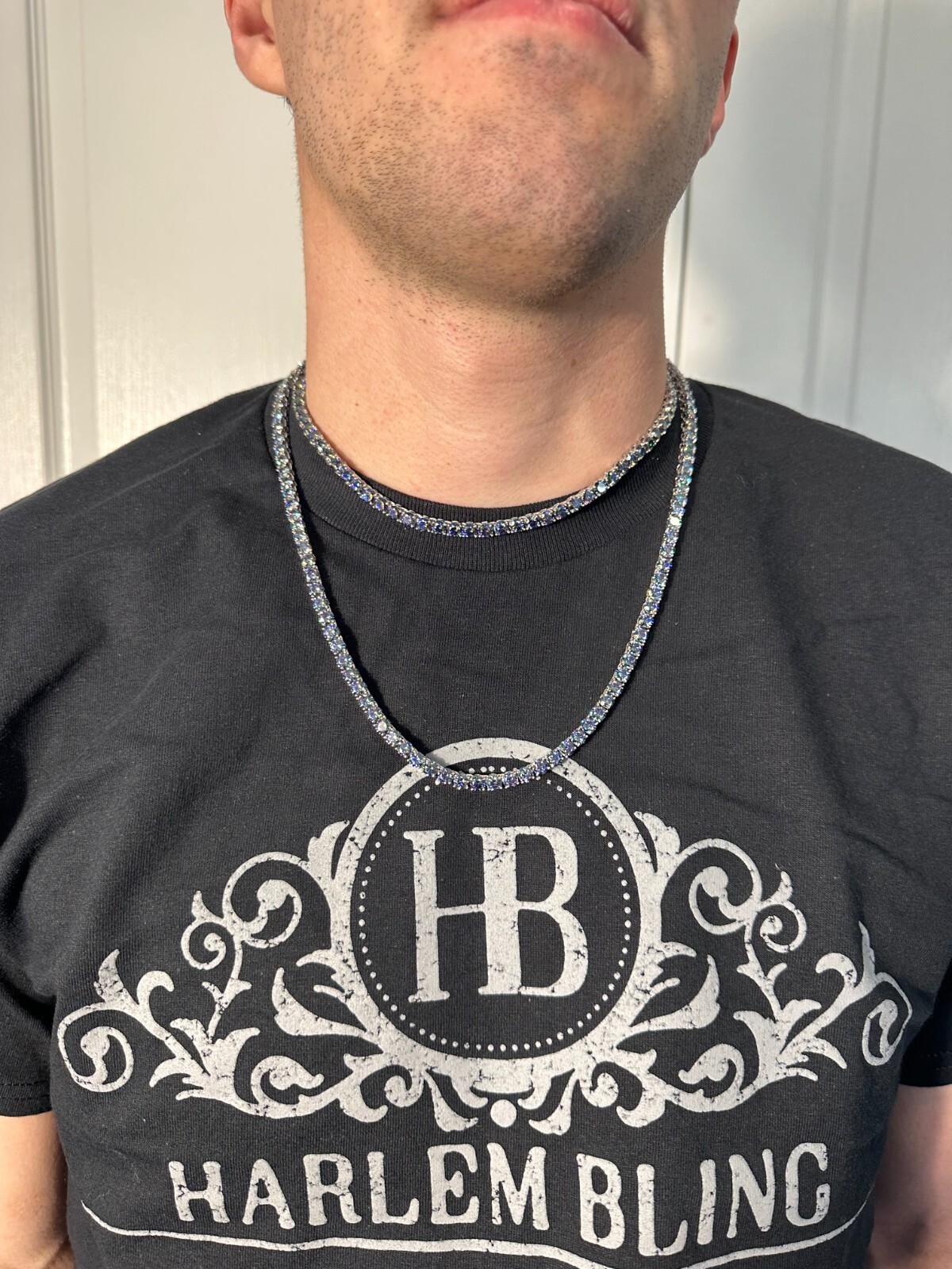 Pre-owned Silver Real Blue Moissanite 5mm Tennis Chain 925  Iced Necklace Pass Diamond Test