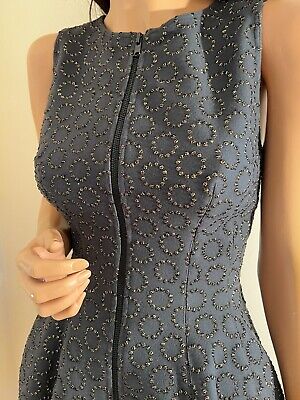 NWOT Azzedine Alaia Gray Wool/Cashmere Studs Accented FIT & FLARE DRESS sz 38