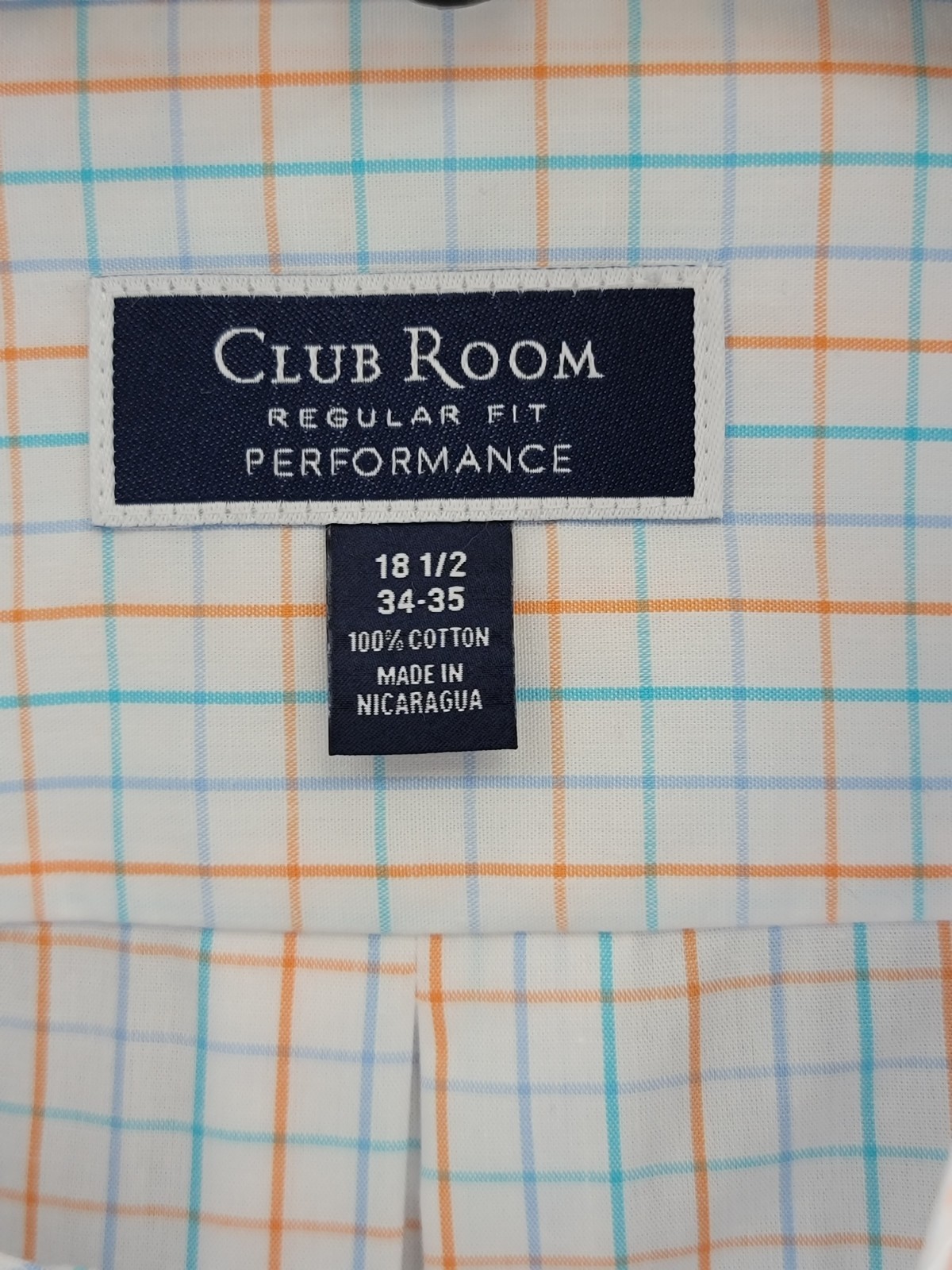 Club Room Regular Fit Performance Dress Shirt Men's 18.5 34-35 Orange/Aqua L/S - Picture 12 of 18