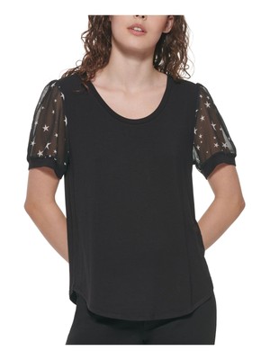 

DKNY Женский черный топ с короткими рукавами и украшением на шею для работы