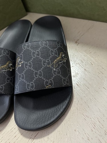 Pre-owned Gucci Men Cancas Gg Supreme Tigers Print Sandal Black 7 Us/6 Uk 407345