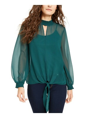 THALIA SODI Womens Green Keyhole Sheer Long Sleeve Top Size XS - NEW