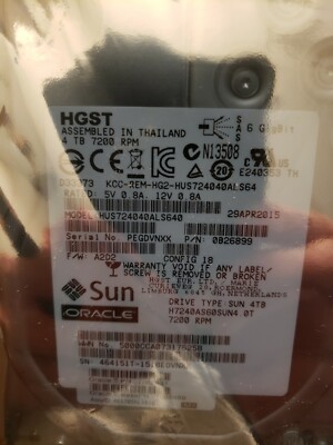 NEW*** HGST 4TB 7200 RPM SAS HUS724040A, Oracle/SUN 0B26899 7066831