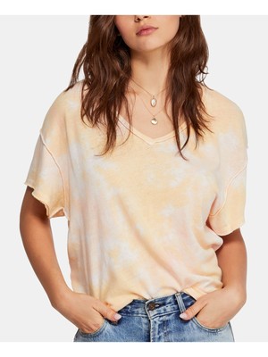 

Женская оранжевая футболка с короткими рукавами и V-образным вырезом FREE PEOPLE с низким вырезом на спине, Оранжевый