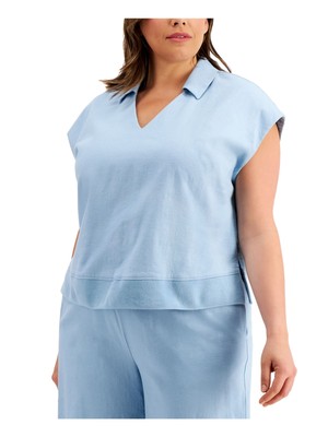 ALFANI Женский голубой топ стрейч с короткими рукавами плюс 0X
