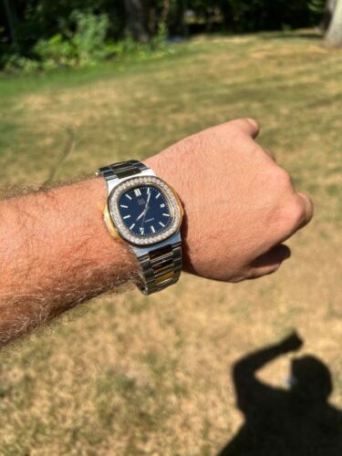 Pre-owned Harlembling Real Stainless & 14k Gold Plated Moissanite Watch Black Face Pass Diamond Test
